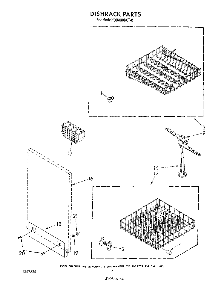 DISHRACK Diagram and Parts List for DU8300XT0  Whirlpool Dishwasher