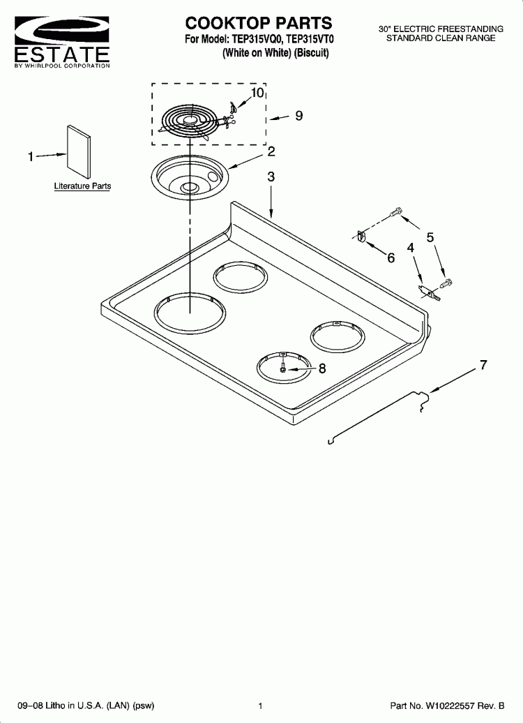COOKTOP PARTS Diagram and Parts List for TEP315VQ0  Estate Range