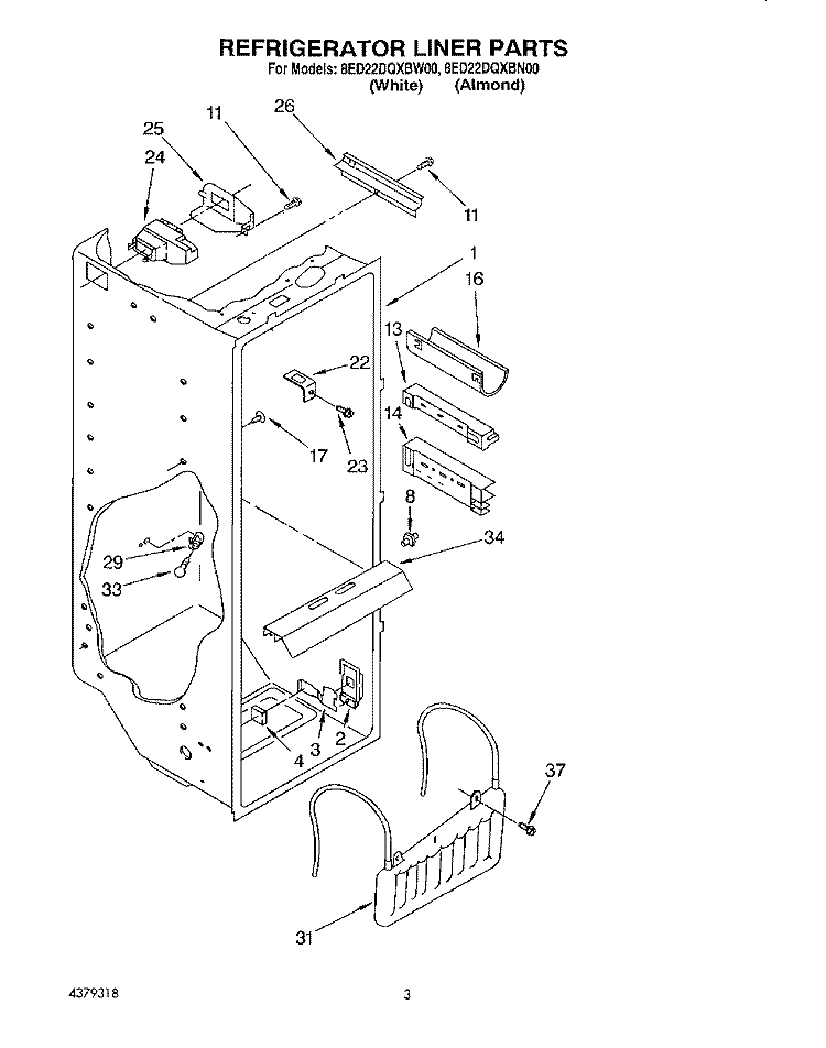 REFRIGERATOR LINER Diagram and Parts List for 8ED22DQXBN00  Whirlpool Refrigerator