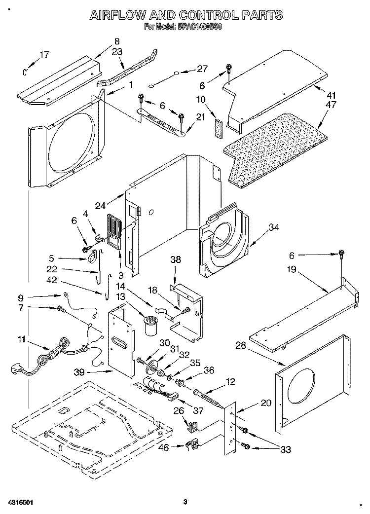 AIR FLOW AND CONTROL Diagram and Parts List for BPAC1400BS0  KitchenAid Air Conditioner