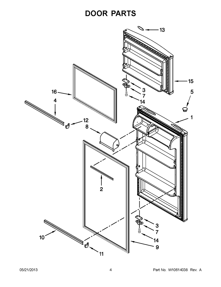 DOOR PARTS Diagram and Parts List for W8RXNGMBD00  Whirlpool Refrigerator