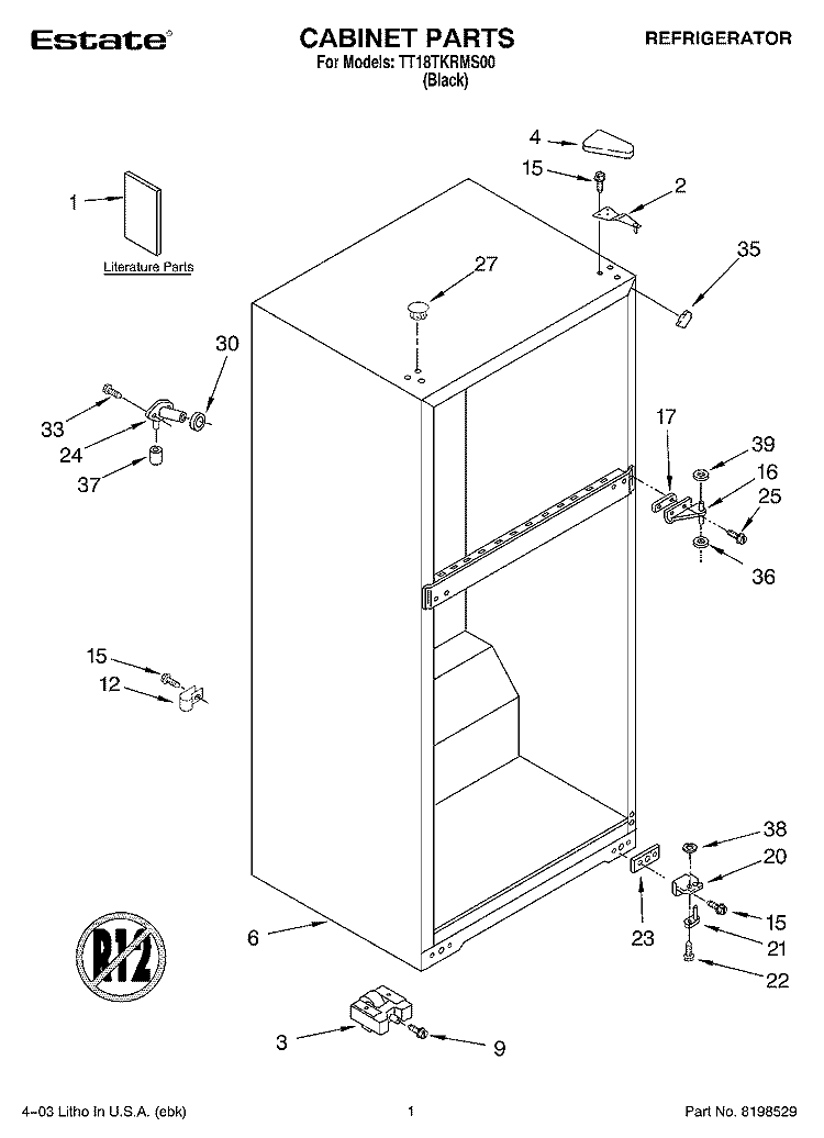 CABINET PARTS Diagram and Parts List for TT18TKRMS00  Estate Refrigerator