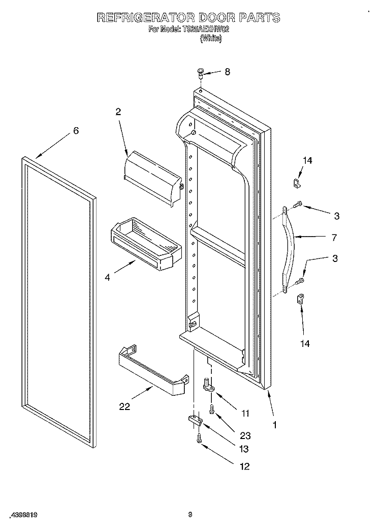 REFRIGERATOR DOOR Diagram and Parts List for TS25AEXHW02  Estate Refrigerator