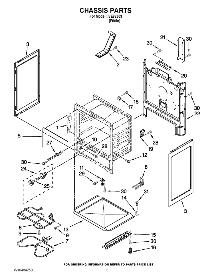 CHASSIS PARTS Diagram and Parts List for IVE82303  Inglis Range