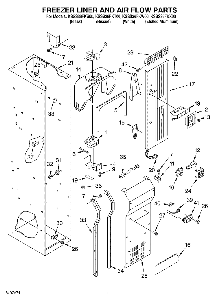 FREEZER LINER AND AIR FLOW Diagram and Parts List for KSSS36FKB00  KitchenAid Refrigerator