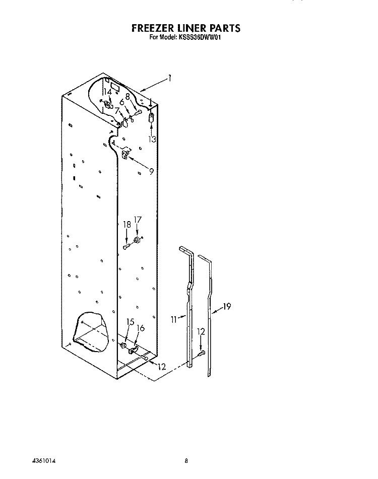 FREEZER LINER Diagram and Parts List for KSSS36DWW01  KitchenAid Refrigerator