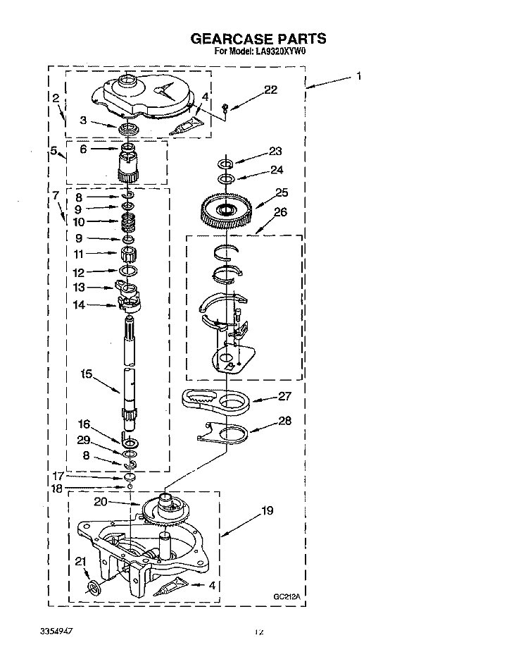 GEARCASE Diagram and Parts List for LA9320XYW0  Whirlpool Washer