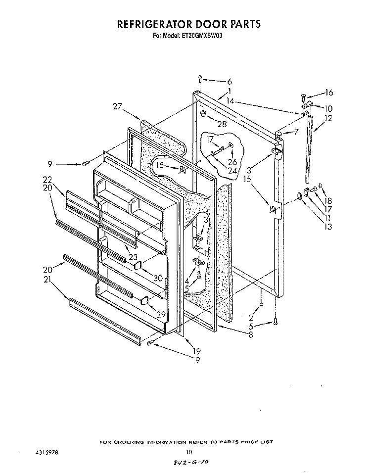 REFRIGERATOR DOOR Diagram and Parts List for ET20GMXSW03  Whirlpool Refrigerator