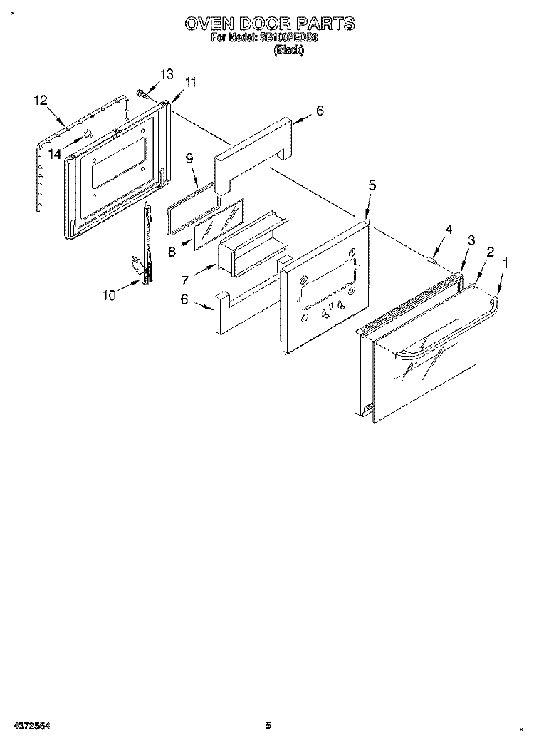 OVEN DOOR Diagram and Parts List for SB100PEDB0  Whirlpool Wall Oven