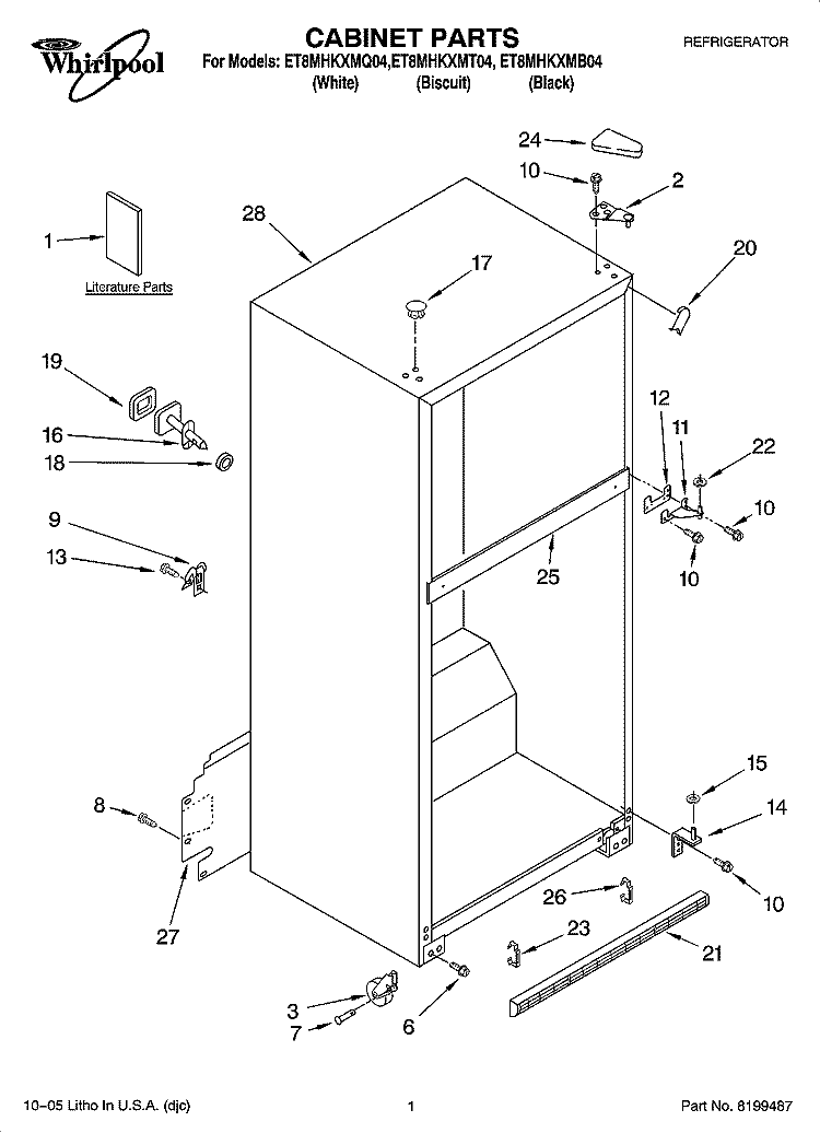 CABINET PARTS Diagram and Parts List for ET8MHKXMB04  Whirlpool Refrigerator