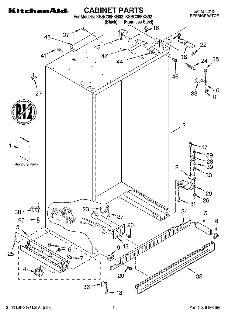 CABINET PARTS Diagram and Parts List for KSSC36FKS02  KitchenAid Refrigerator