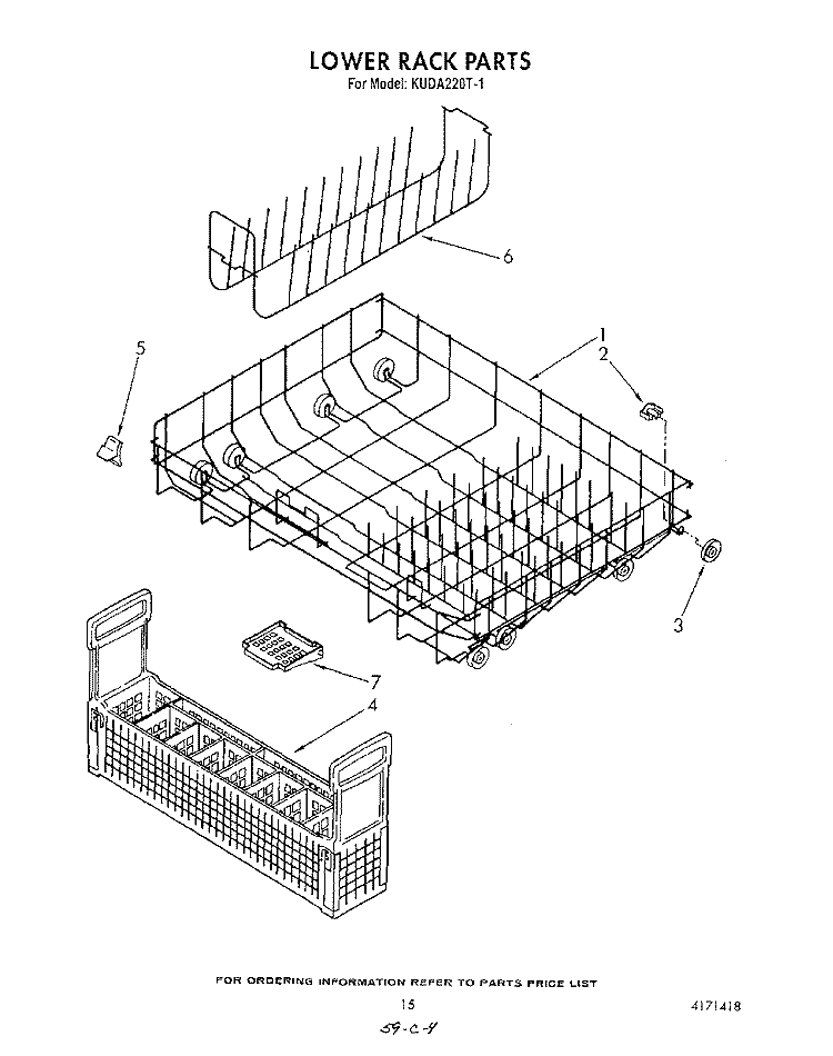 LOWER RACK Diagram and Parts List for KUDA220T1  KitchenAid Dishwasher