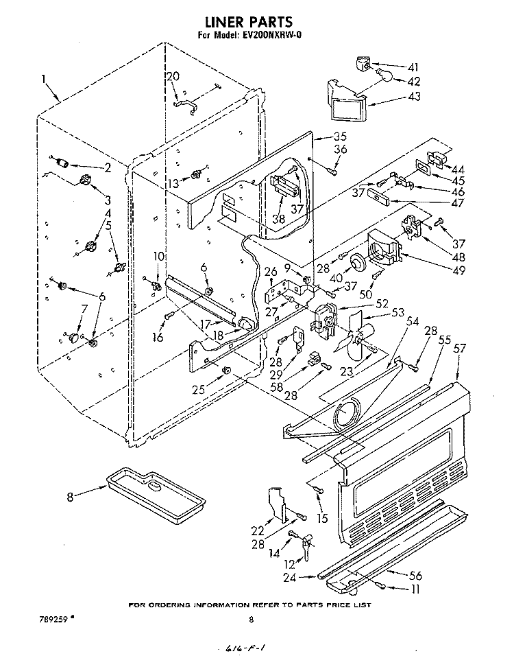 LINER Diagram and Parts List for EV200NXRW0  Whirlpool Freezer