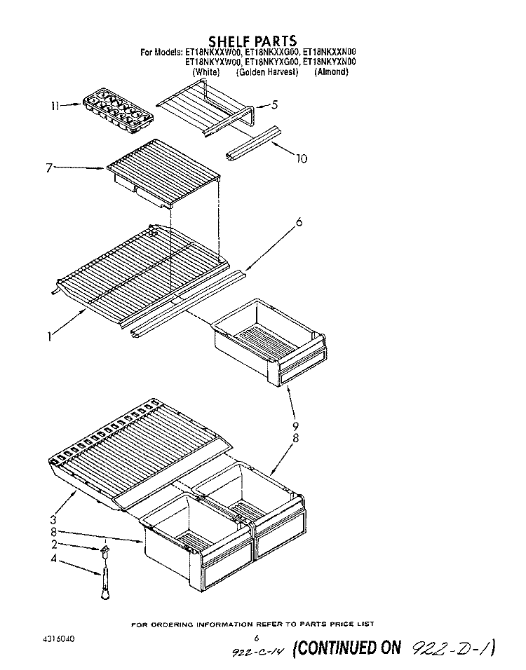 SHELF Diagram and Parts List for ET18NKXXG00  Whirlpool Refrigerator