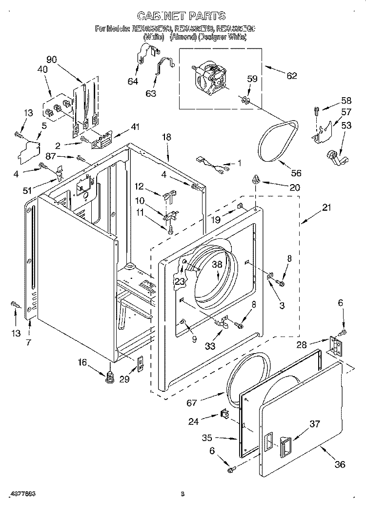SECTION Diagram and Parts List for REX4635EW0  Roper Dryer
