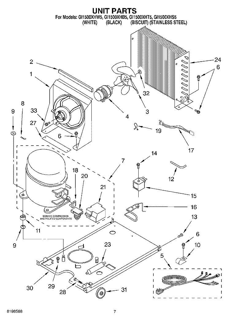 UNIT PARTS Diagram and Parts List for GI1500XHB5  Whirlpool Ice Maker