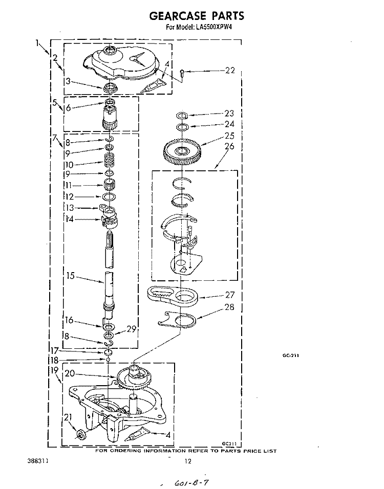 GEARCASE Diagram and Parts List for LA5500XPW4  Whirlpool Washer