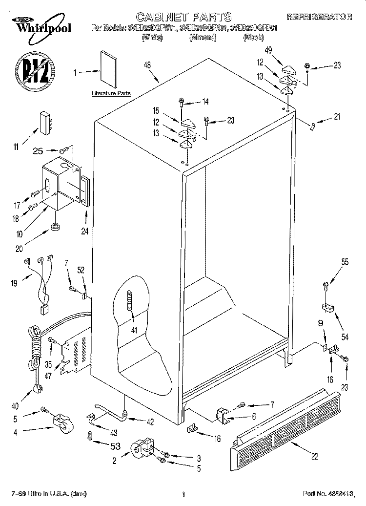 CABINET, LITERATURE Diagram and Parts List for 3VED29DQFW01  Whirlpool Refrigerator