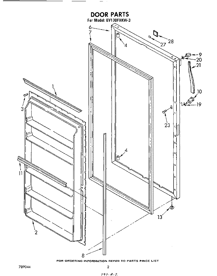 DOOR, LIT/OPTIONAL Diagram and Parts List for EV130FXKW3  Whirlpool Freezer