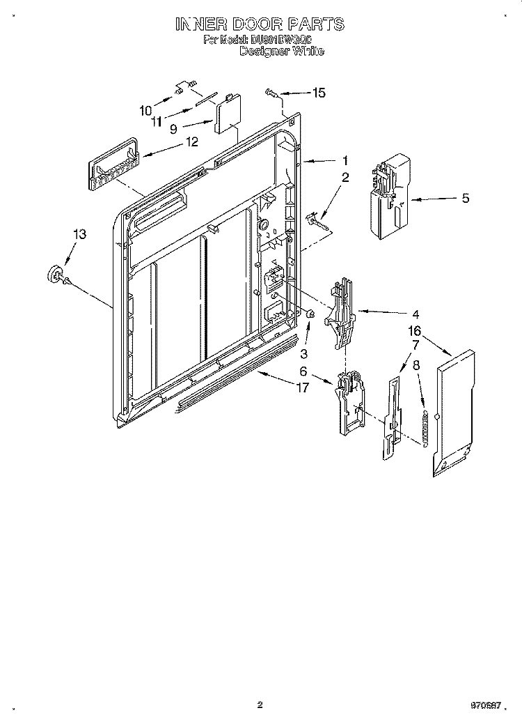 INNER DOOR Diagram and Parts List for DU801DWGQ0  Whirlpool Dishwasher