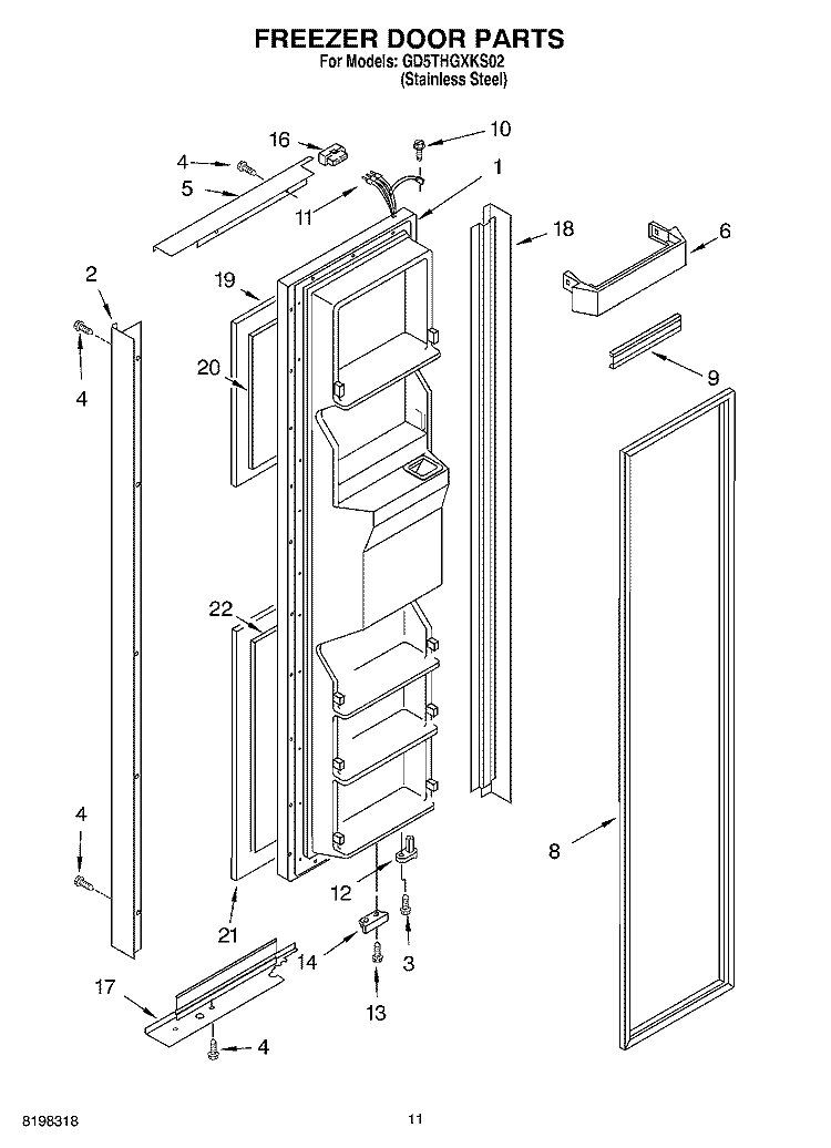 FREEZER DOOR Diagram and Parts List for GD5THGXKS02  Whirlpool Refrigerator