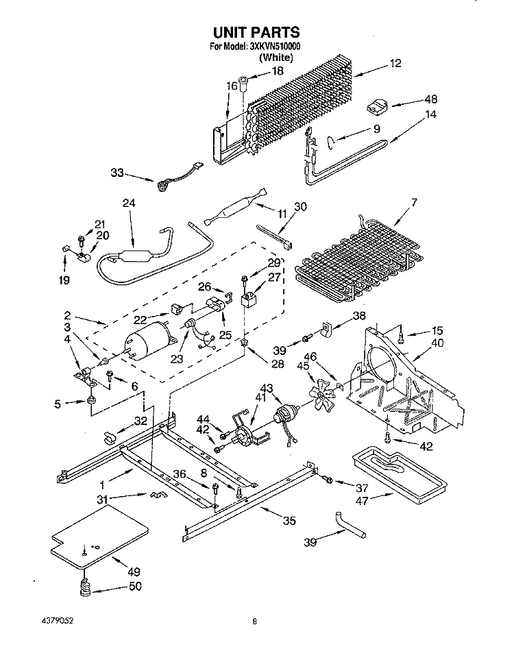 UNIT Diagram and Parts List for 3XKVN510000  Whirlpool Refrigerator