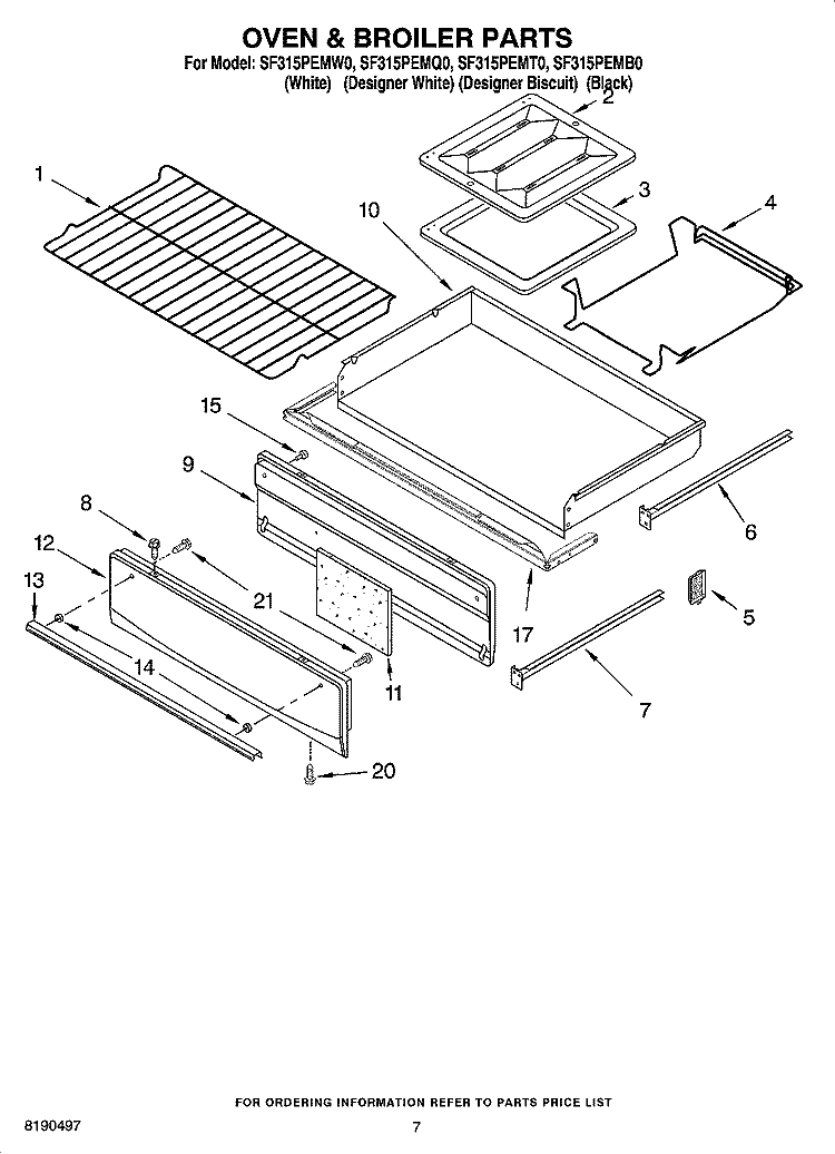 OVEN & BROILER PARTS Diagram and Parts List for SF315PEMT0  Whirlpool Range