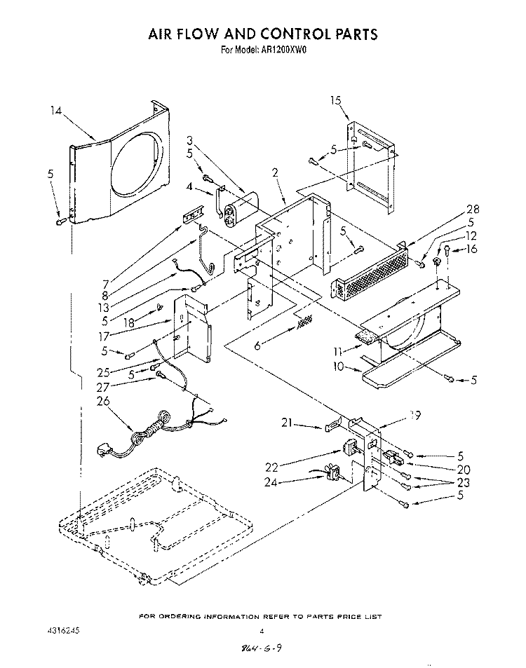 AIR FLOW AND CONTROL Diagram and Parts List for AR1200XW0  Whirlpool Air Conditioner