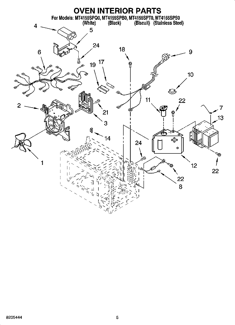 OVEN INTERIOR PARTS Diagram and Parts List for MT4155SPB0  Whirlpool Microwave