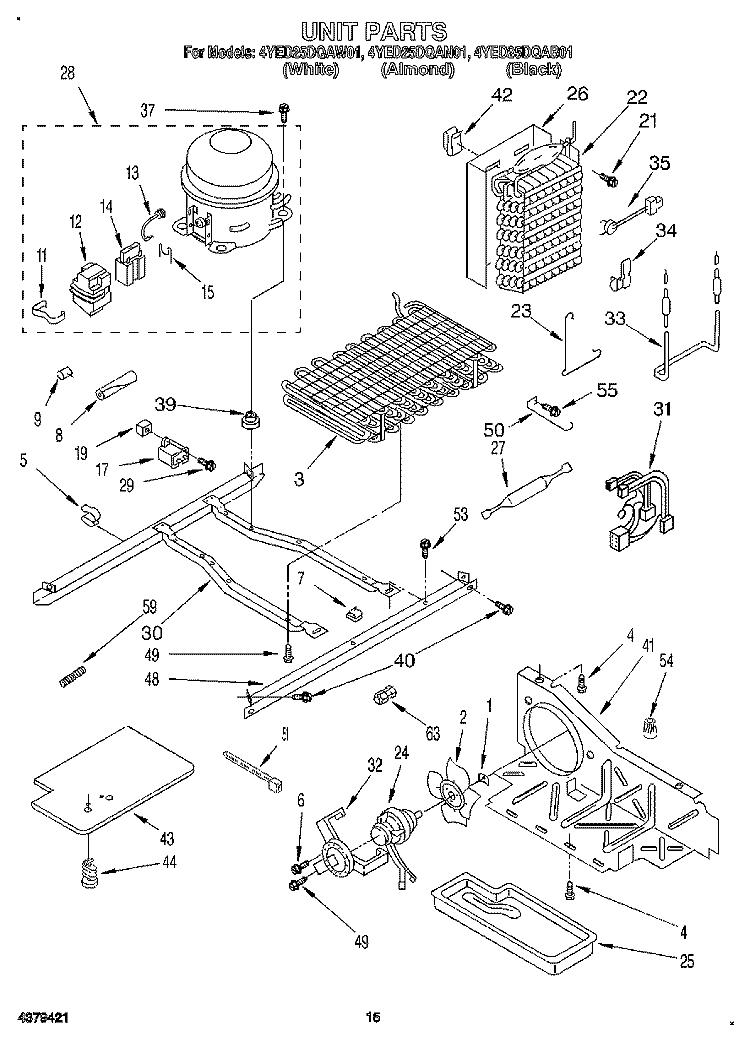 UNIT Diagram and Parts List for 4YED25DQAB01  Whirlpool Refrigerator