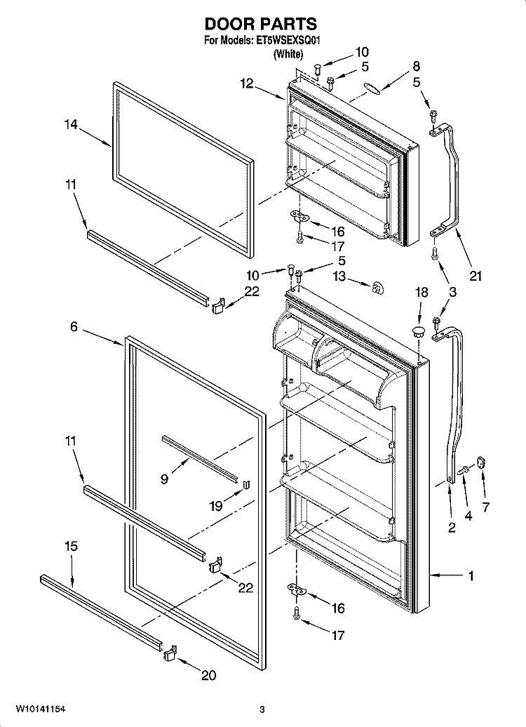 DOOR PARTS Diagram and Parts List for ET5WSEXSQ01  Whirlpool Refrigerator