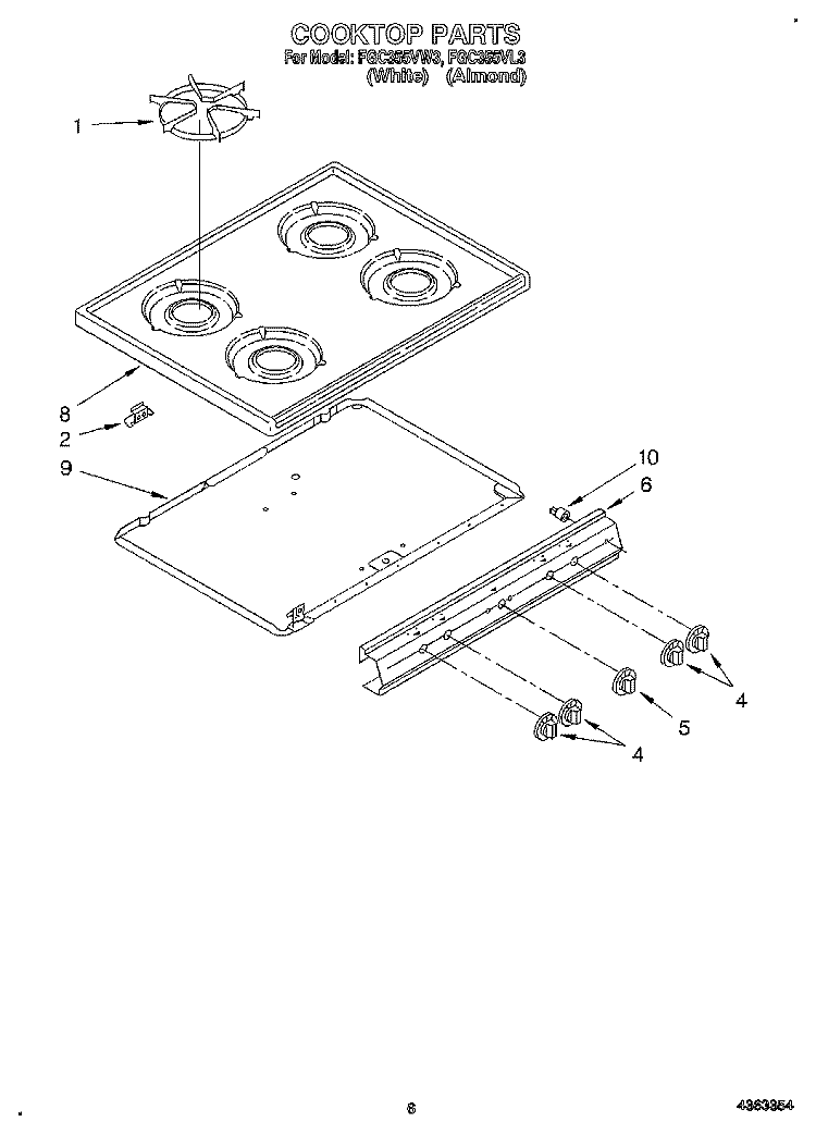 COOKTOP Diagram and Parts List for FGC355VL3  Roper Range