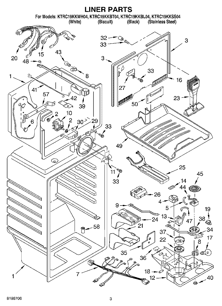 LINER PARTS Diagram and Parts List for KTRC19KKWH04  KitchenAid Refrigerator