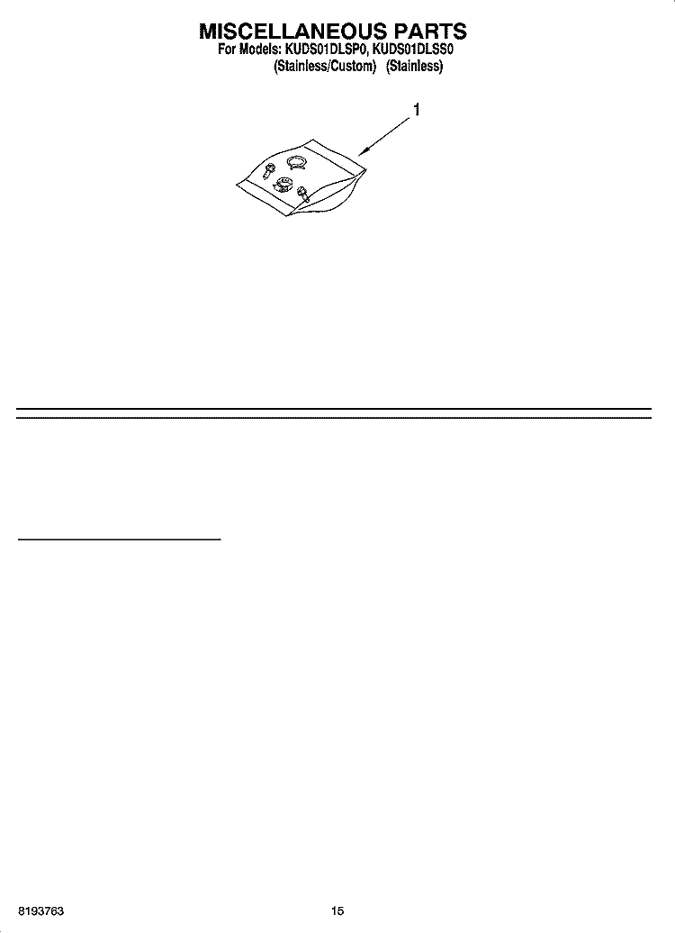 MISCELLANEOUS PARTS OPTIONAL PARTS (NOT INCLUDED) Diagram and Parts List for KUDS01DLSS0  KitchenAid Dishwasher