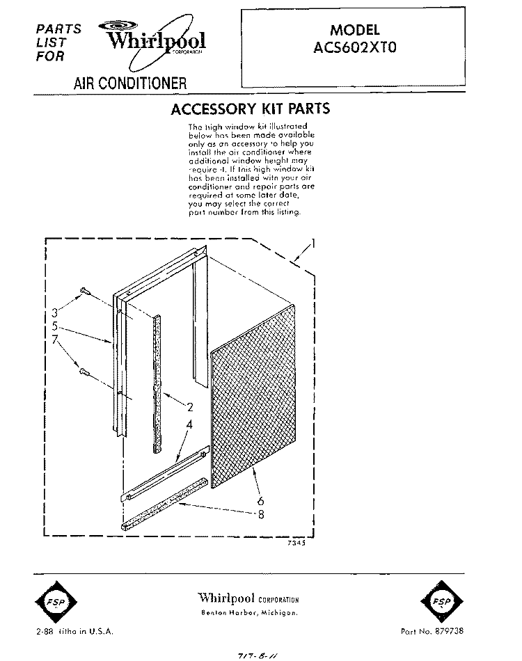 SECTION Diagram and Parts List for ACS602XT0  Whirlpool Air Conditioner