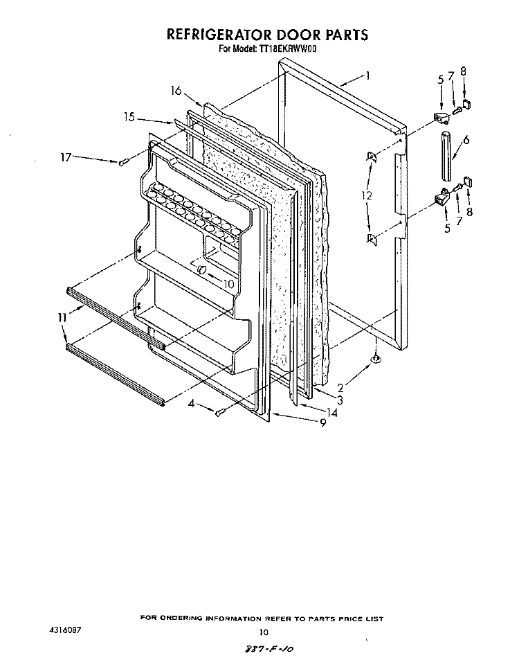 REFRIGERATOR DOOR , NOT ILLUSTRATED Diagram and Parts List for TT18EKRWW00  Estate Refrigerator