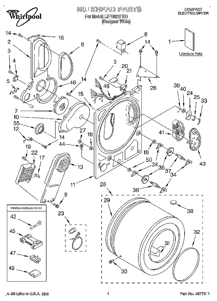 SECTION Diagram and Parts List for LDR3822HQ0  Whirlpool Dryer