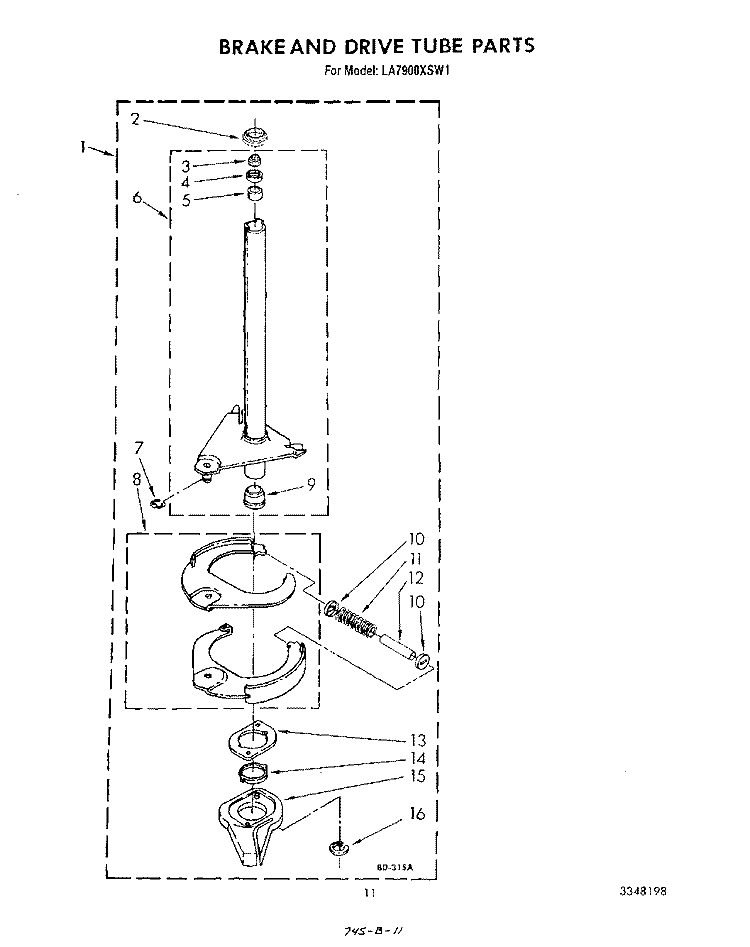 BRAKE AND DRIVE TUBE Diagram and Parts List for LA7900XSW1  Whirlpool Washer