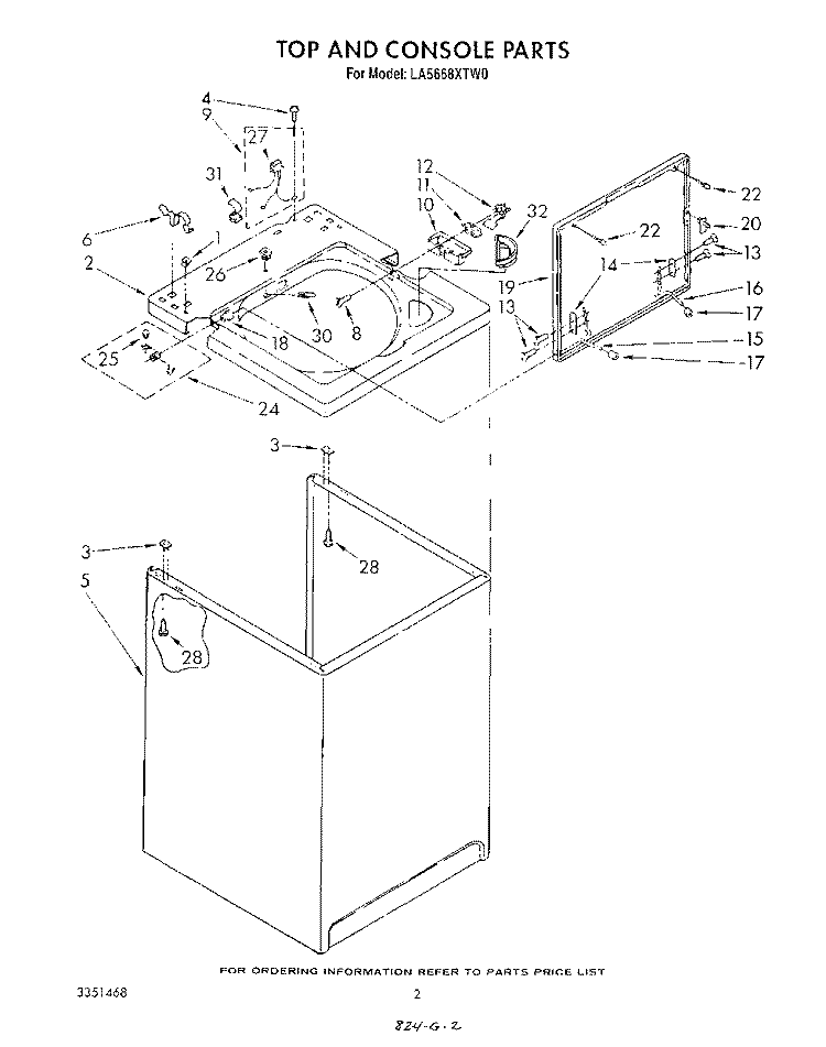 TOP AND CONSOLE , LITERATURE AND OPTIONAL Diagram and Parts List for LA5668XTW0  Whirlpool Washer