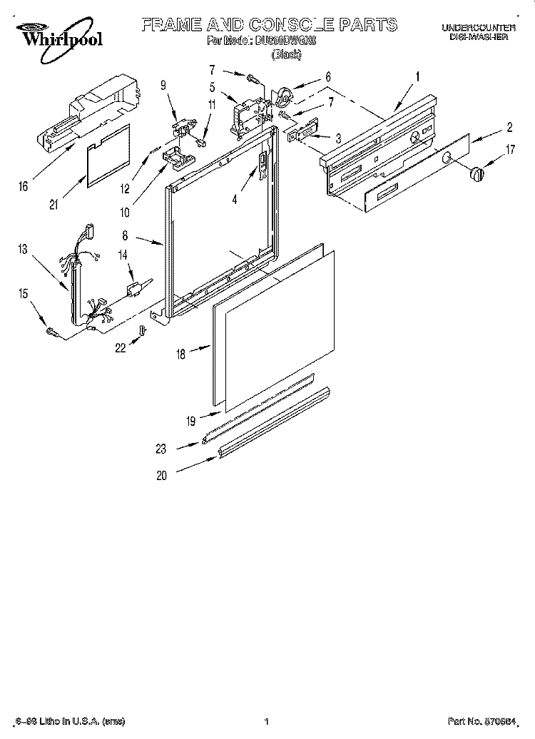 FRAME AND CONSOLE Diagram and Parts List for DU890DWGX0  Whirlpool Dishwasher