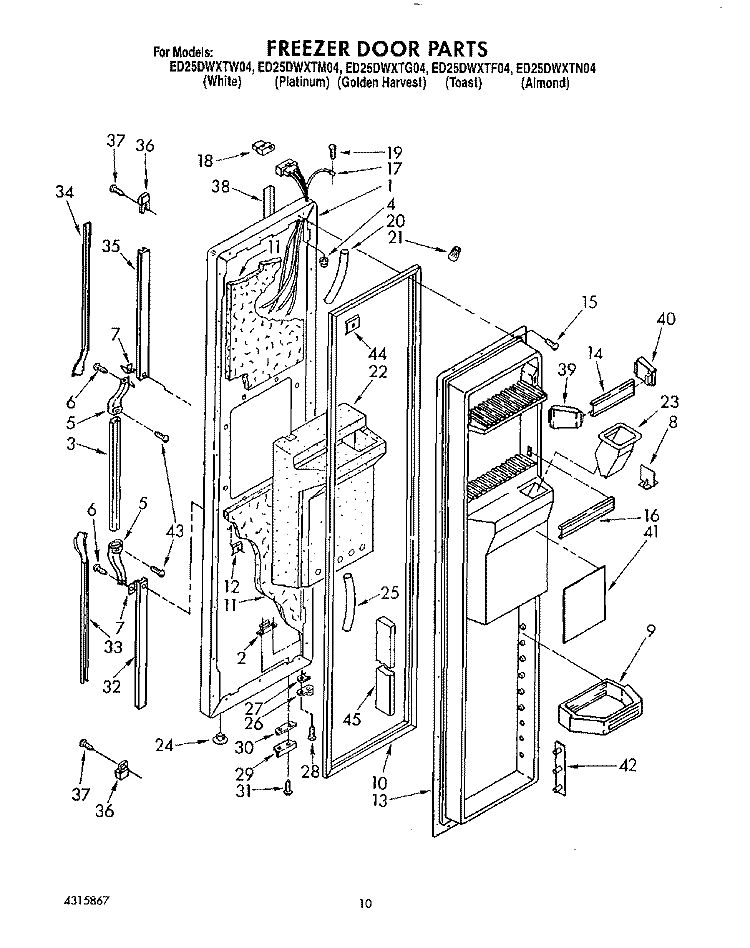 FREEZER DOOR Diagram and Parts List for ED25DWXTG04  Whirlpool Refrigerator