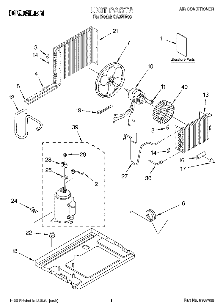 UNIT, LITERATURE Diagram and Parts List for CA6WM00  Crosley Air Conditioner