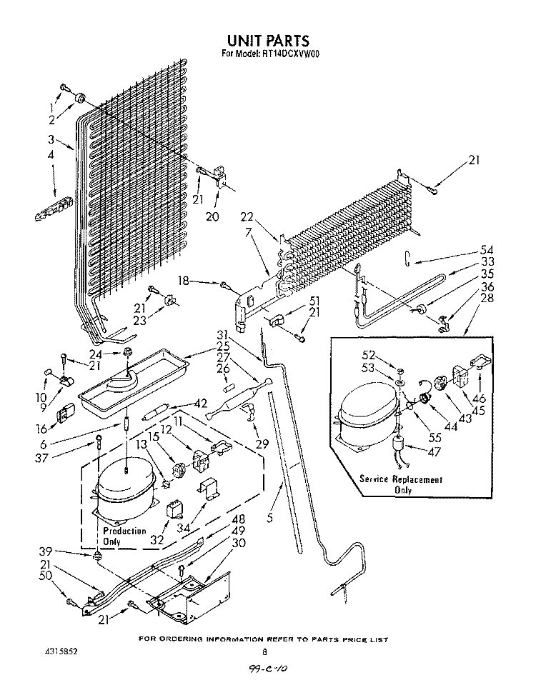 UNIT Diagram and Parts List for RT14DCXVW00  Roper Refrigerator