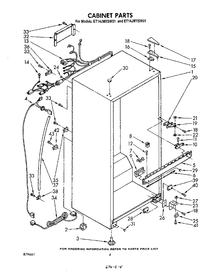CABINET Diagram and Parts List for ET14JMXSW01  Whirlpool Refrigerator