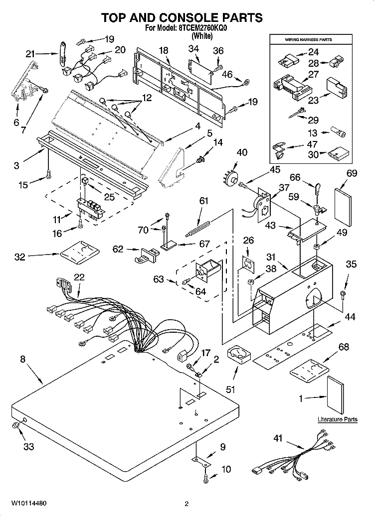 TOP AND CONSOLE PARTS Diagram and Parts List for 8TCEM2760KQ0  Whirlpool Dryer