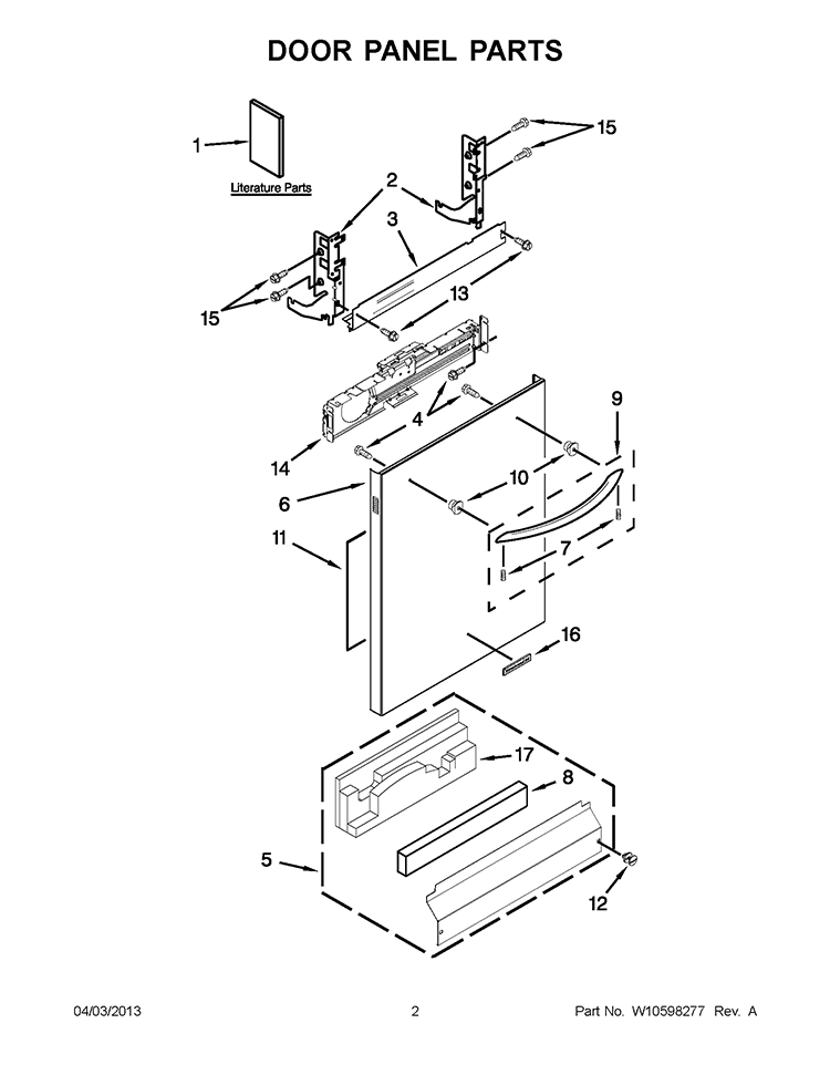 DOOR PANEL PARTS Diagram and Parts List for KUDC10FXBL6  KitchenAid Dishwasher