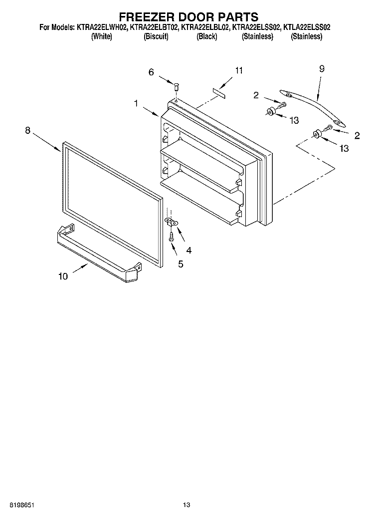 FREEZER DOOR PARTS Diagram and Parts List for KTRA22ELBT02  KitchenAid Refrigerator