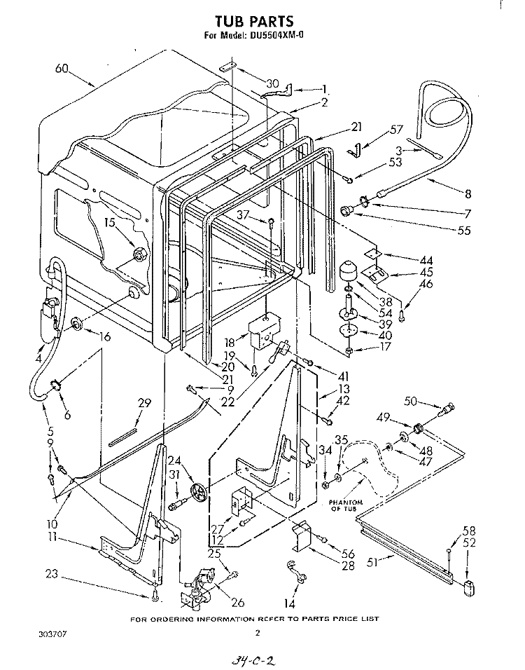 TUB , LITERATURE AND OPTIONAL PARTS Diagram and Parts List for DU5504XM0  Whirlpool Dishwasher