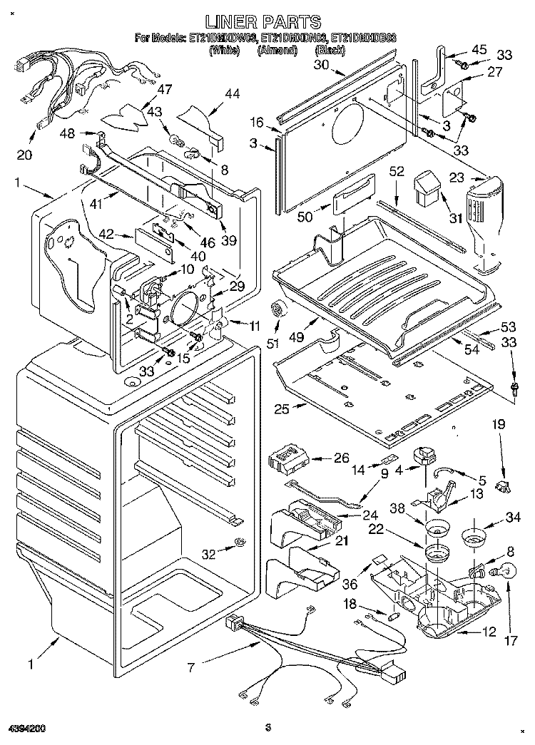 LINER Diagram and Parts List for ET21DMXDW03  Whirlpool Refrigerator