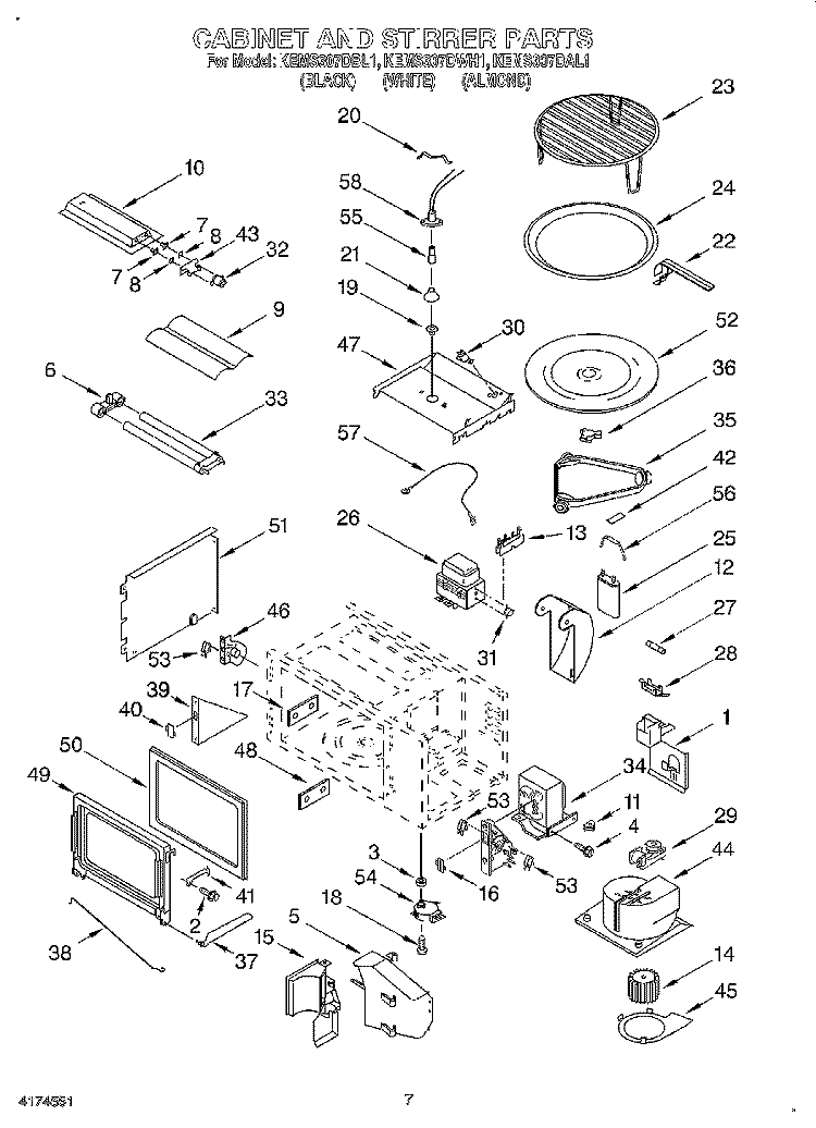 CABINET AND STIRRER Diagram and Parts List for KEMS307DAL1  KitchenAid Microwave Oven Combo